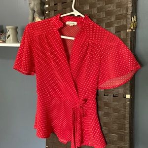 Red polka dot blouse. Monteau brand. Size small